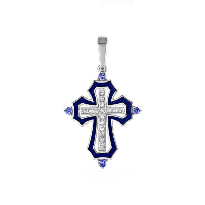 картинка Крест из серебра "Спаси и Сохрани" с эмалью и фианитами (42980) 