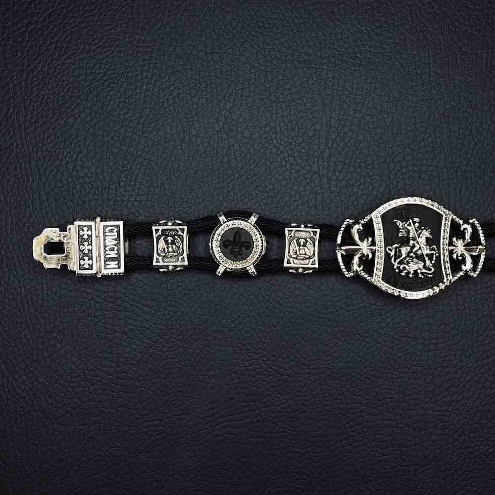 Купить Браслет из шнурка и серебра "Святой Георгий Победоносец" (12071)