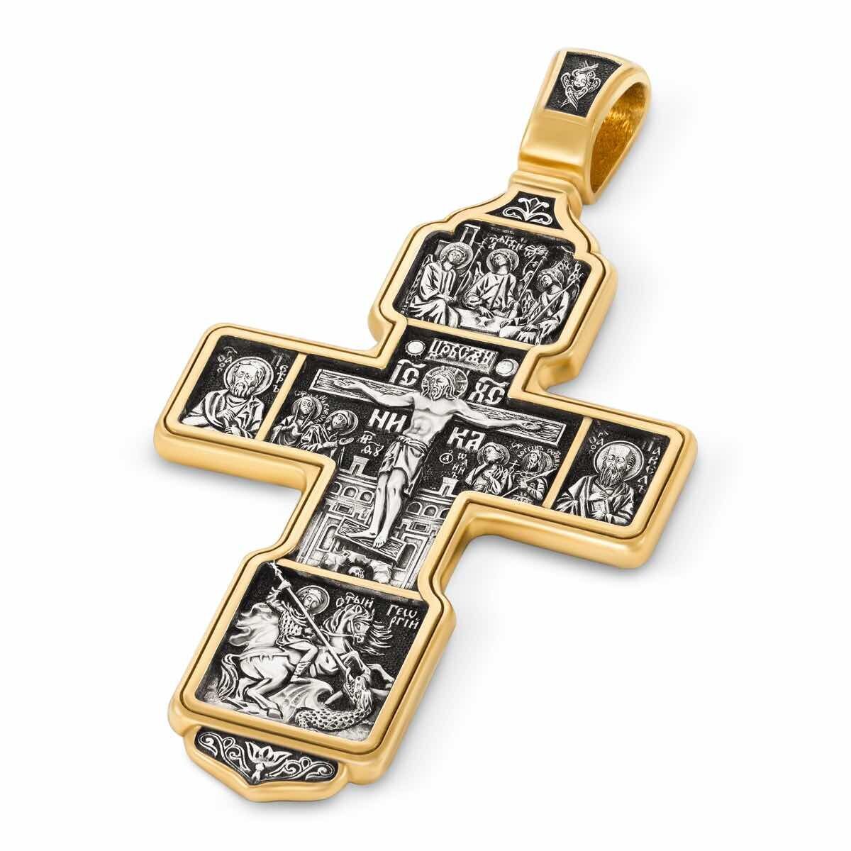 Купить Крест из серебра "Святые покровители" (42865)