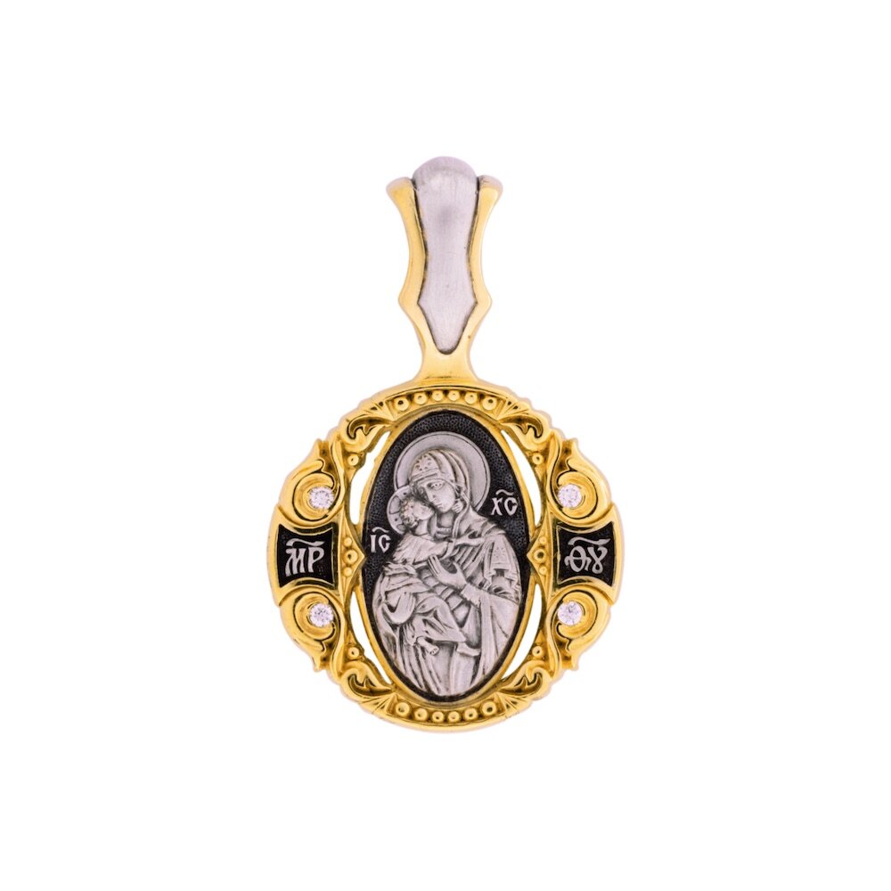 Купить Образ из серебра "Божия Матерь Владимирская" с фианитами (59333)