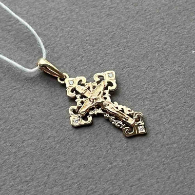 картинка Крест из красного золота "Спаси и Сохрани" с фианитами (41140) 