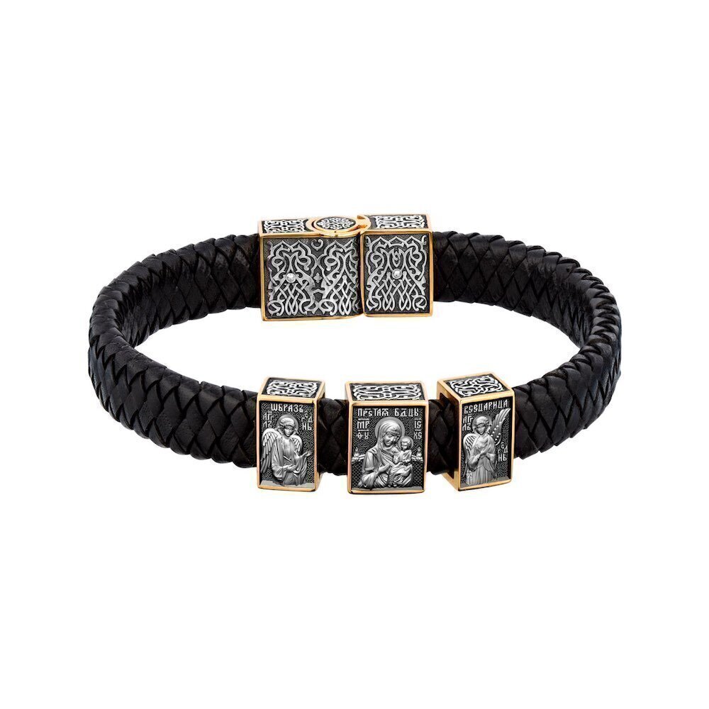 Купить Браслет из кожи и серебра "Божия Матерь Всецарица" (12440)