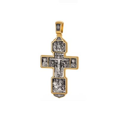 картинка Крест из серебра "Святые покровители" (42865) 