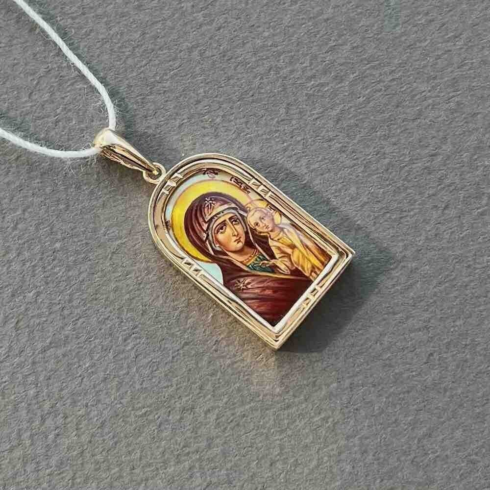 Купить Образ из красного золота "Божия Матерь Казанская" с перламутром (51113)