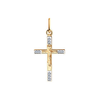 картинка Крест из красного золота "Спаси и Сохрани" с фианитами (41572) 