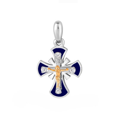 картинка Крест из серебра "Спаси и Сохрани" с фианитами (42976) 