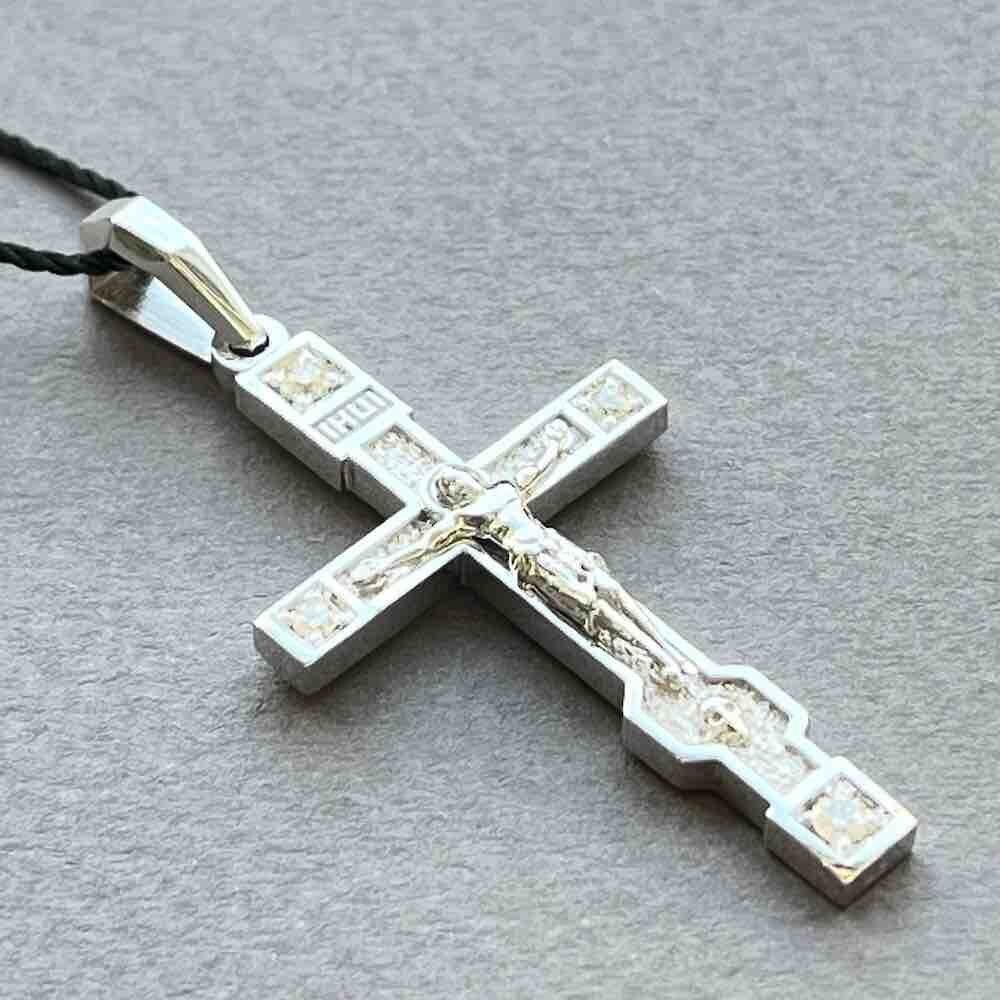 Купить Крест из белого золота "Спаси и Сохрани" с бриллиантами (41494)