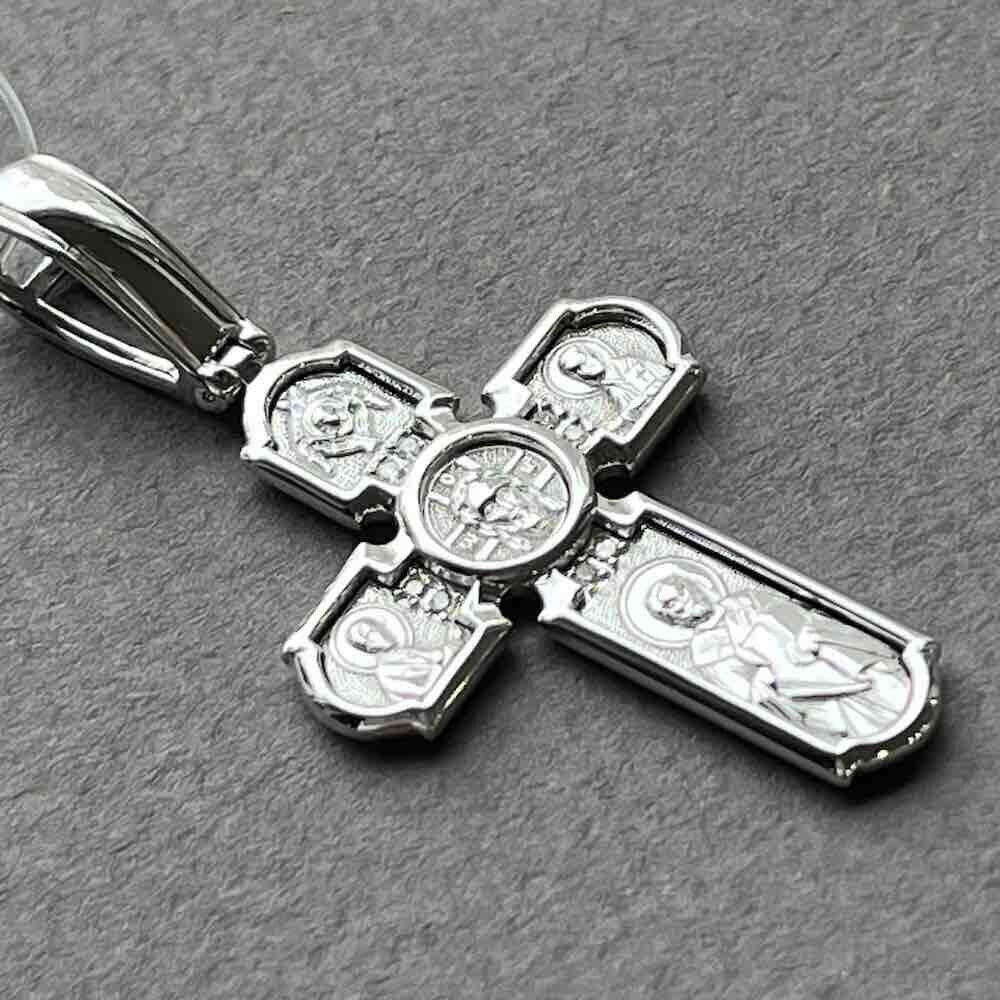 Купить Крест из белого золота "Спас Нерукотворный" с бриллиантами (41529)