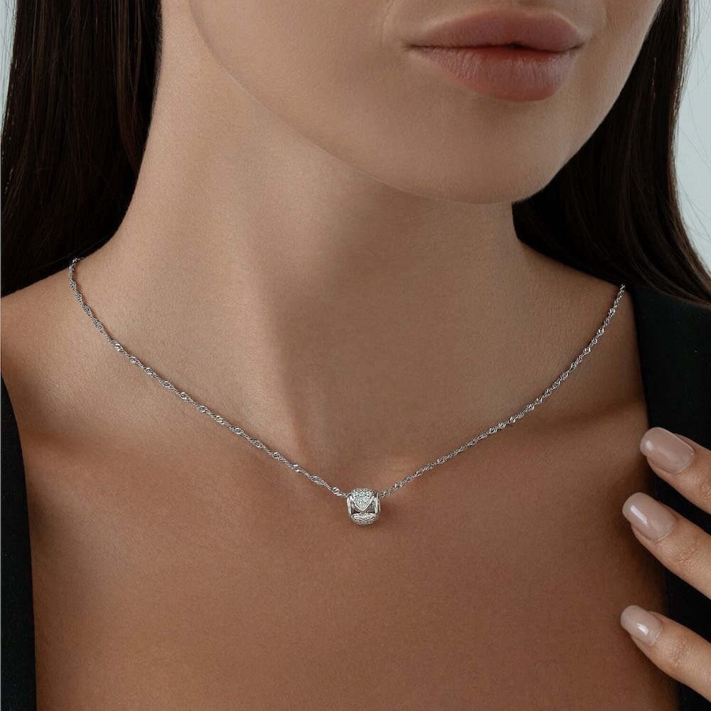 Купить Бусина из серебра "Сердце" с фианитами (52025)