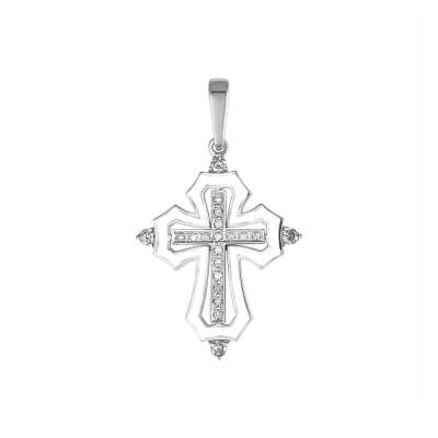 картинка Крест из серебра "Спаси и Сохрани" с эмалью и фианитами (42545) 