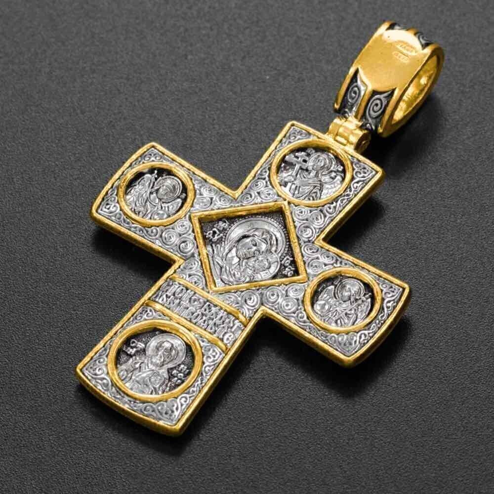 Купить Крест из серебра "Святые покровители" (42879)