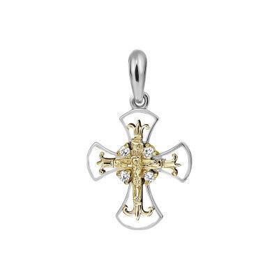 картинка Крест из серебра "Спаси и Сохрани" с бриллиантами (42543) 