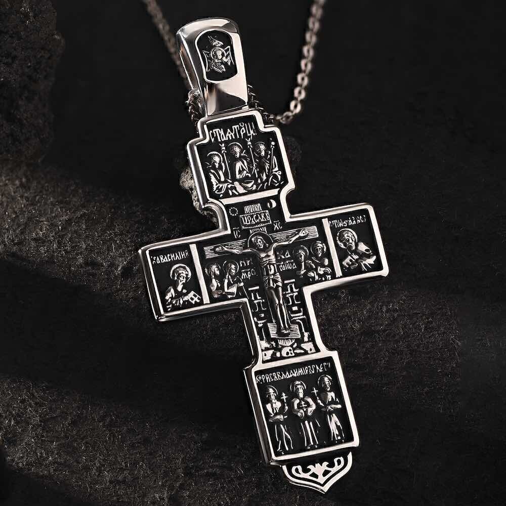 Купить Крест из серебра "Святые покровители" (42728)