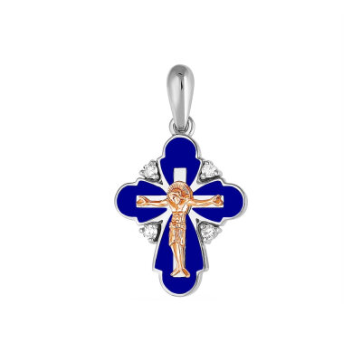 картинка Крест из серебра "Спаси и Сохрани" с бриллиантами (42532) 