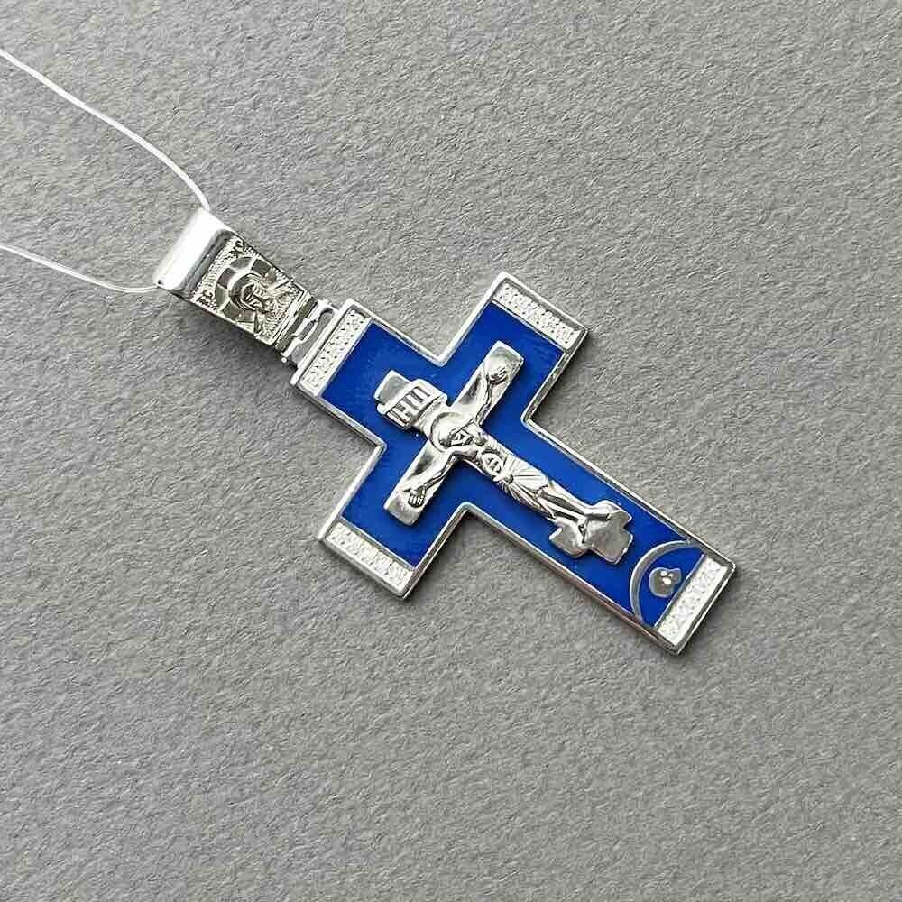 Купить Крест из серебра "Распятие Христа" с эмалью и фианитами (42979)
