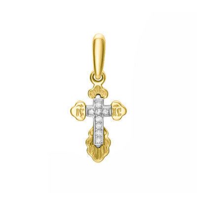 картинка Крест из желтого золота "Спаси и Сохрани" с бриллиантами (41528) 