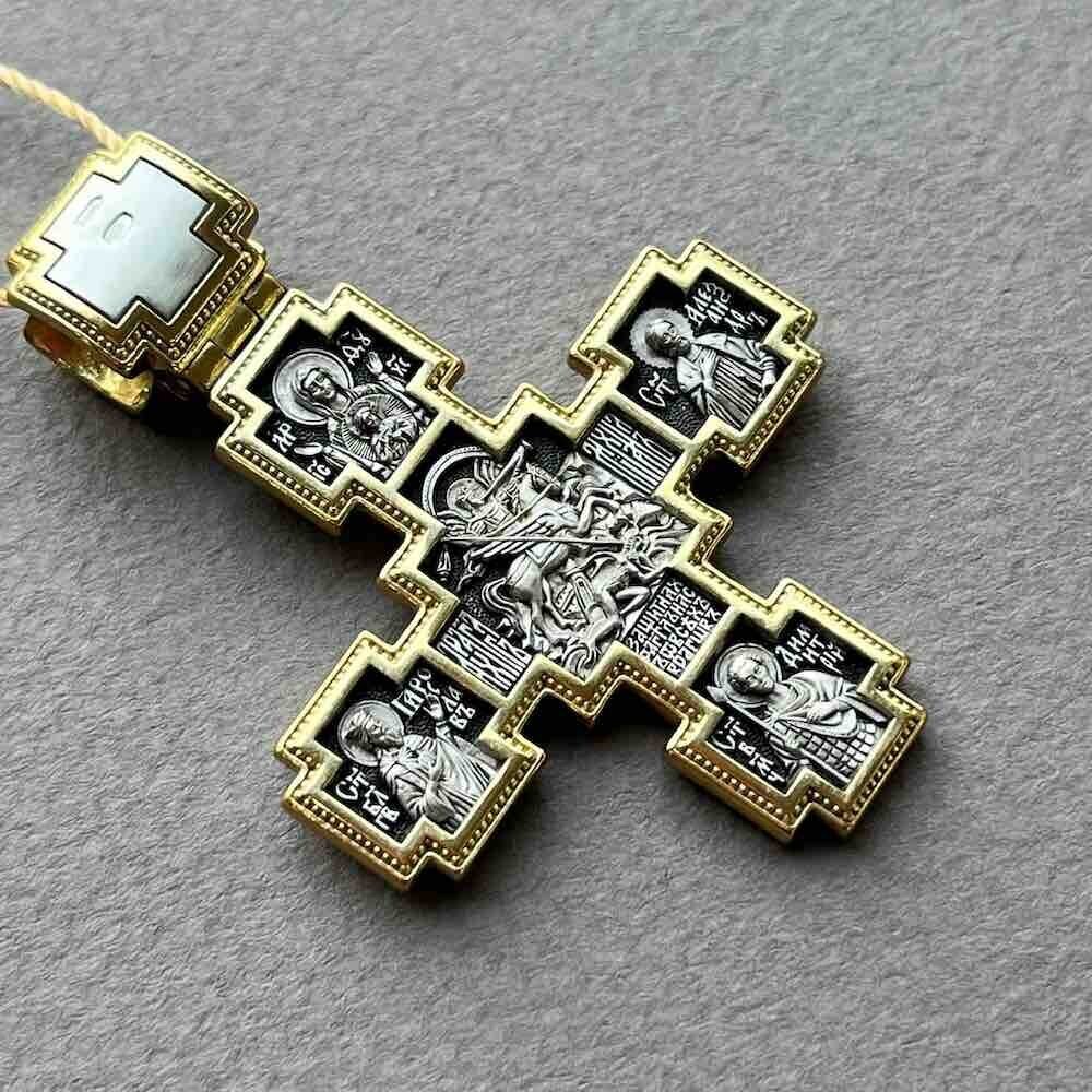 Купить Крест из серебра "Святые покровители" (42866)