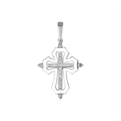 картинка Крест из серебра "Спаси и Сохрани" с эмалью и фианитами (42545) 
