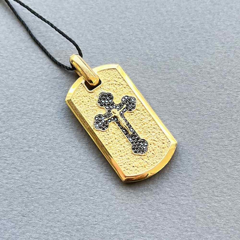 Купить Подвеска жетон из желтого золота "Распятие Христа" с бриллиантами (51044)