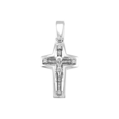 картинка Крест из белого золота "Спаси и Сохрани" с бриллиантами (41081) 
