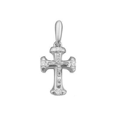 картинка Крест из белого золота "Спаси и Сохрани" с бриллиантами (41451) 