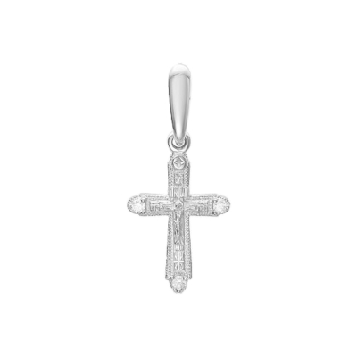 картинка Крест из белого золота "Спаси и Сохрани" с бриллиантами (41472) 