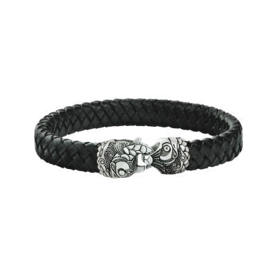 картинка Браслет из кожи и серебра "Рыба" (12030) 