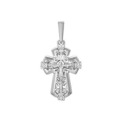 картинка Крест из белого золота "Спаси и Сохрани" с бриллиантами (41409) 