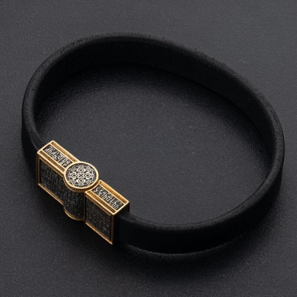 Купить Браслет из кожи и серебра "Материнская молитва" (12389)