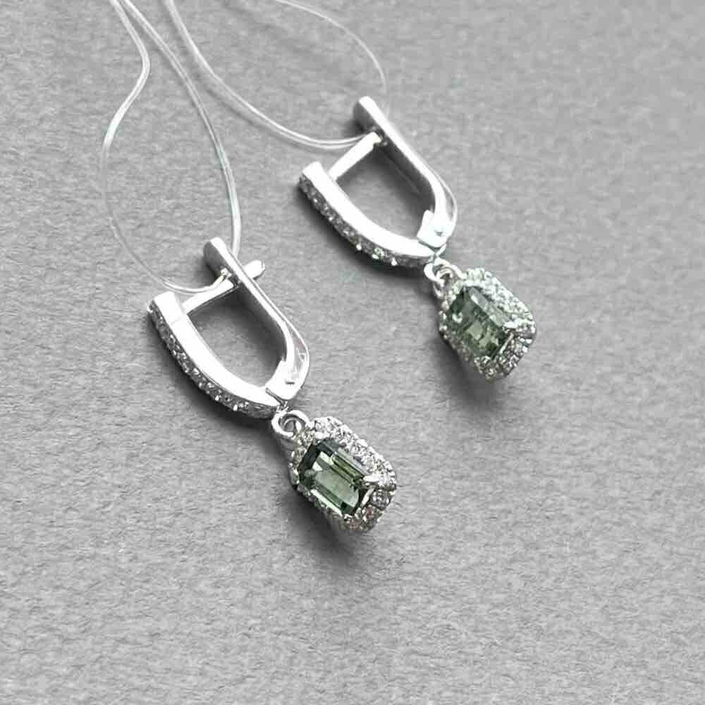 Серьги из белого золота с турмалином и бриллиантами (71021)