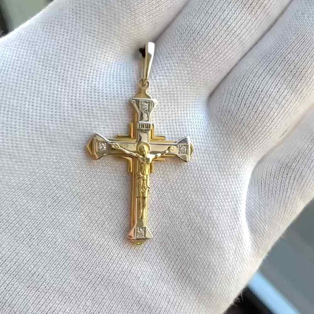 Купить Крест из желтого золота "Спаси и Сохрани" с бриллиантами (41341)