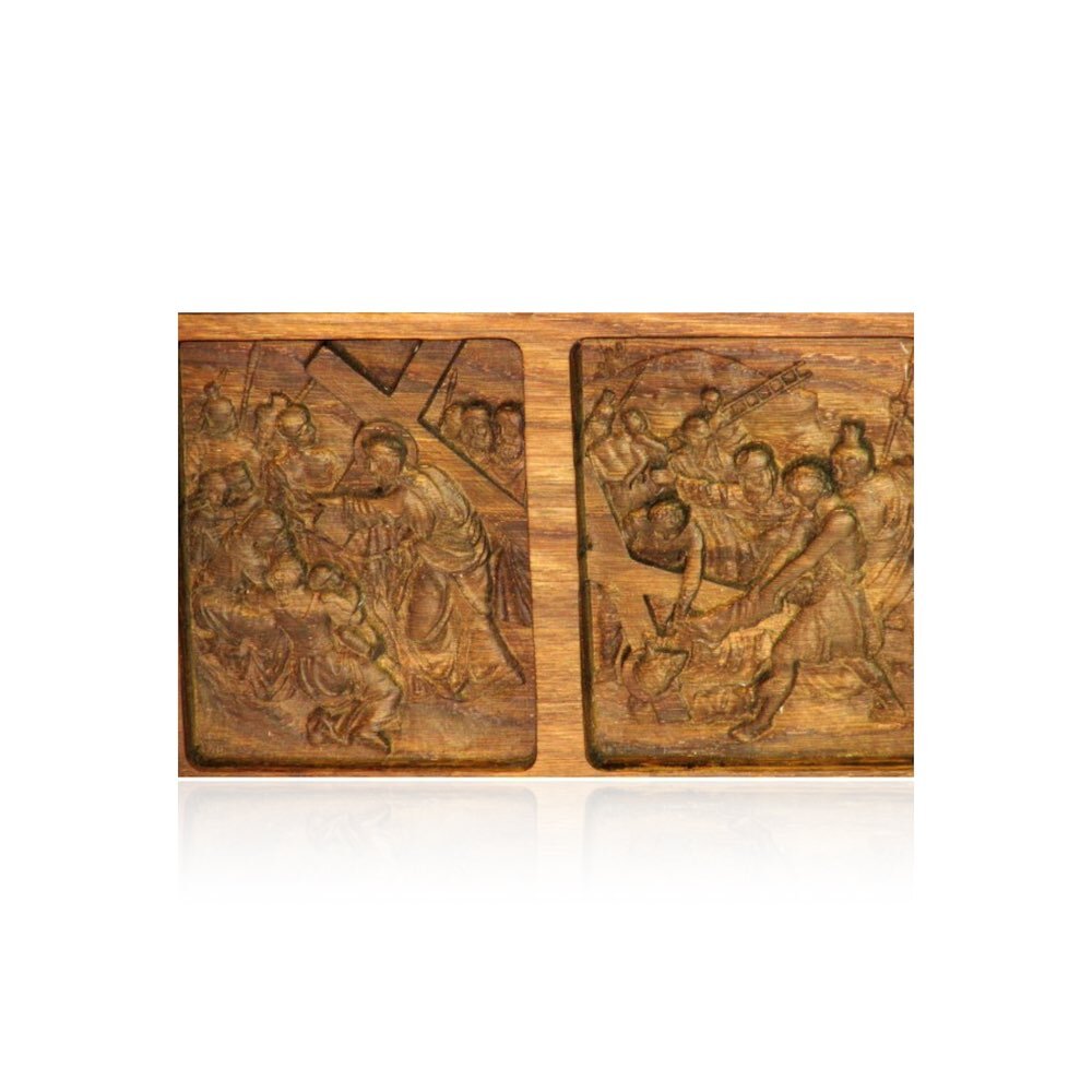 Купить Полка для икон двухъярусная "Страсти Христовы" мореный дуб (82281)