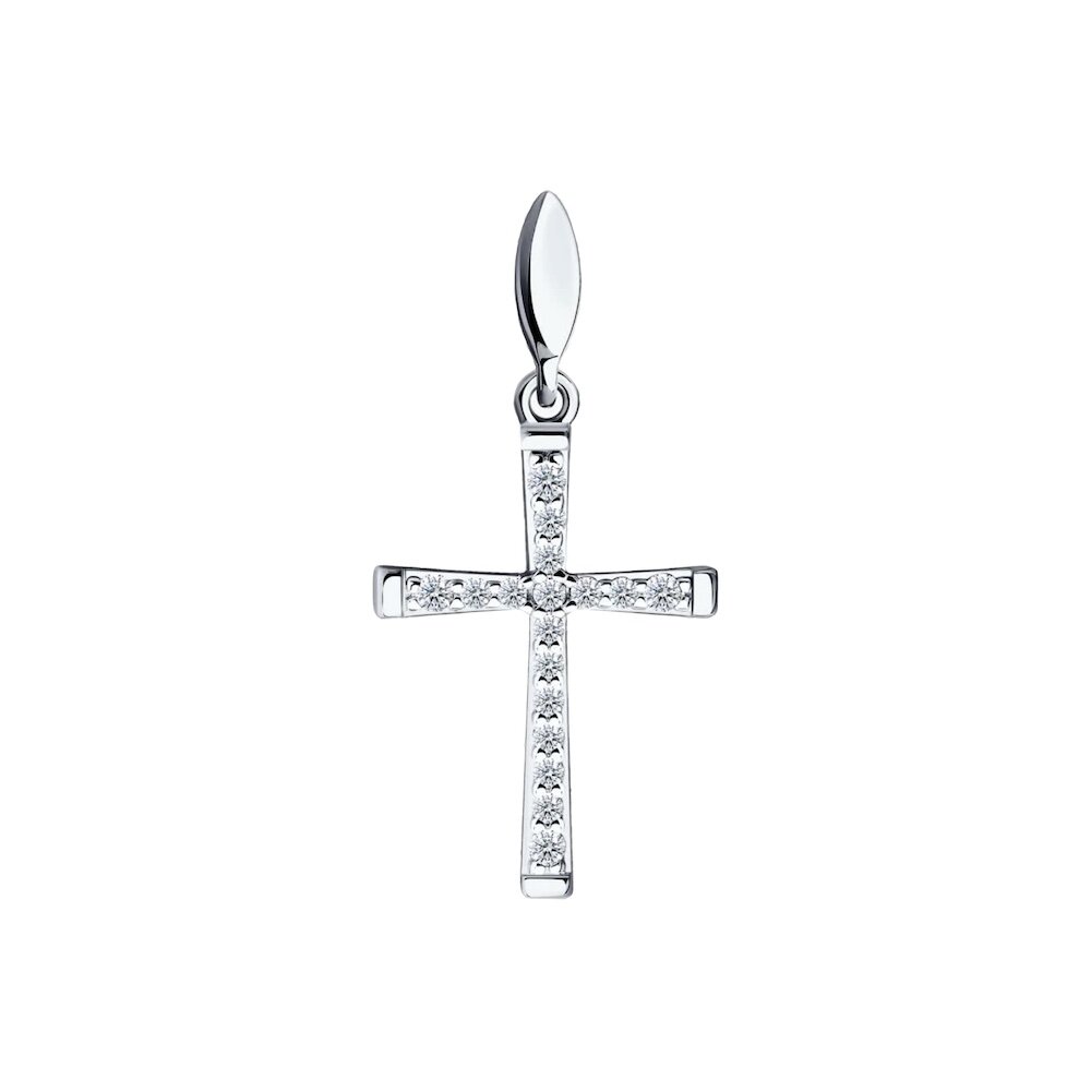 Купить Крест из белого золота с фианитами (41556)