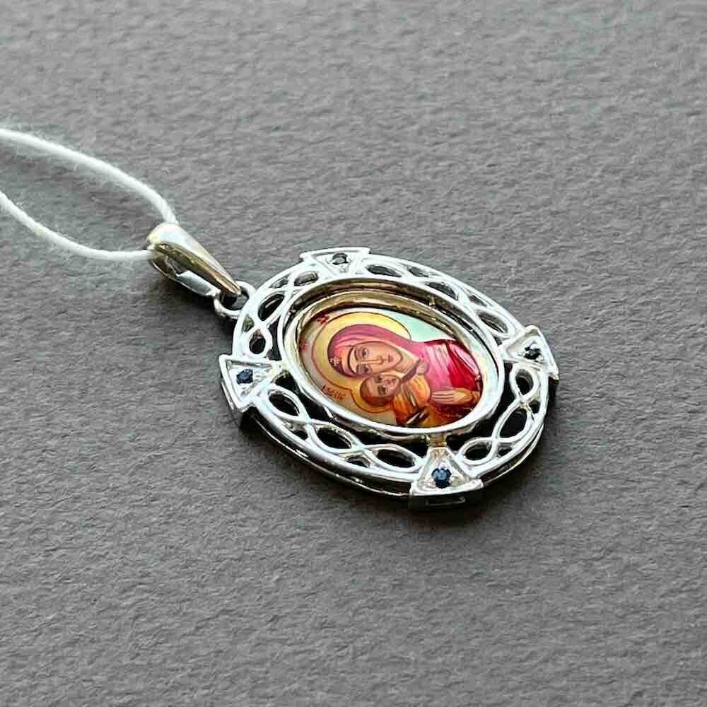 Купить Образ из серебра "Божия Матерь Владимирская" с сапфирами (52762)