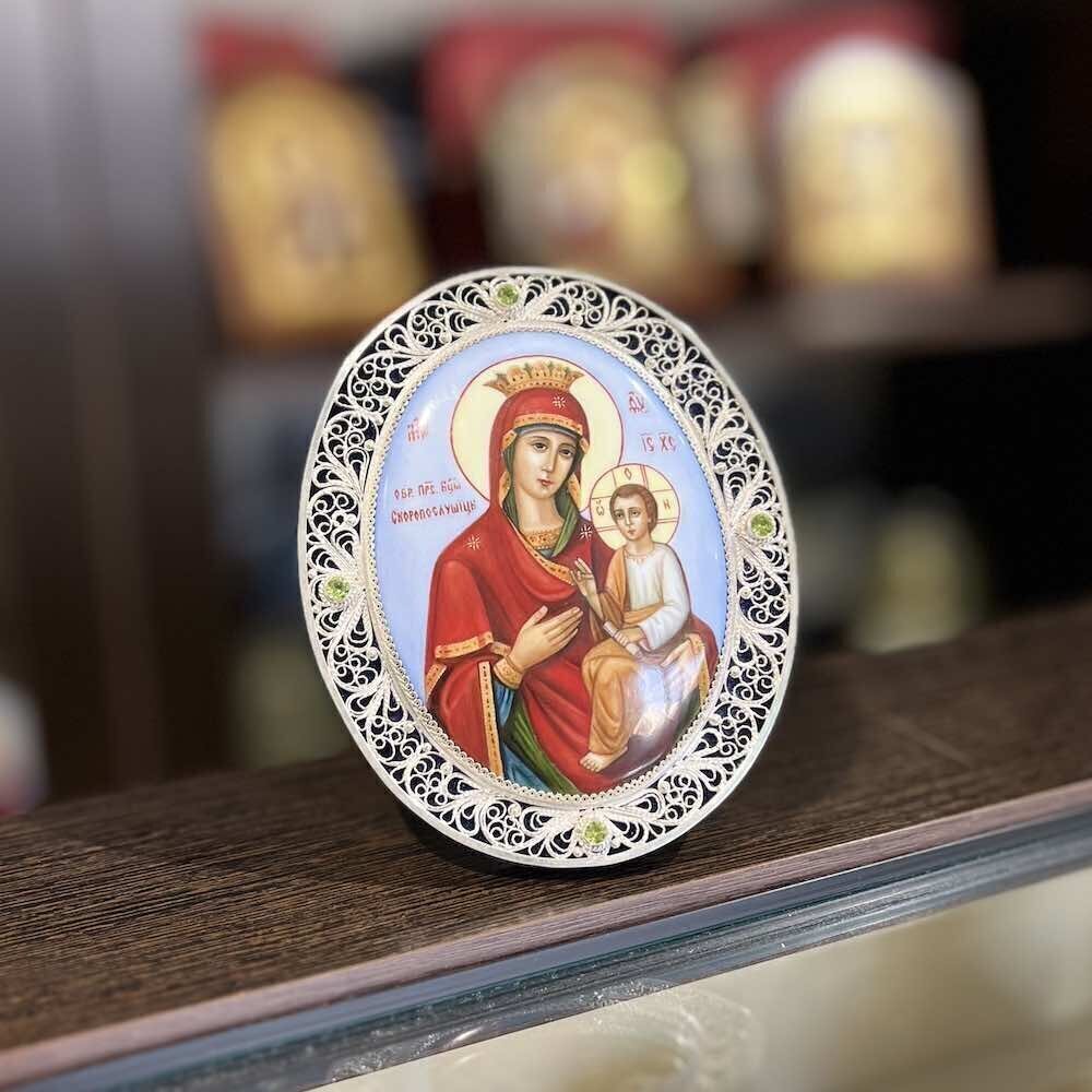 Купить Икона "Божия Матерь Скоропослушница" эмаль финифть (20425)