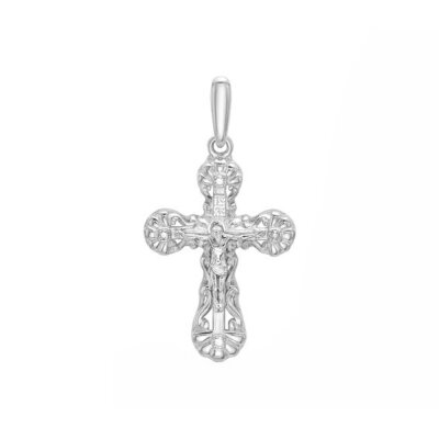 картинка Крест из белого золота "Спаси и Сохрани" с бриллиантами (41464) 
