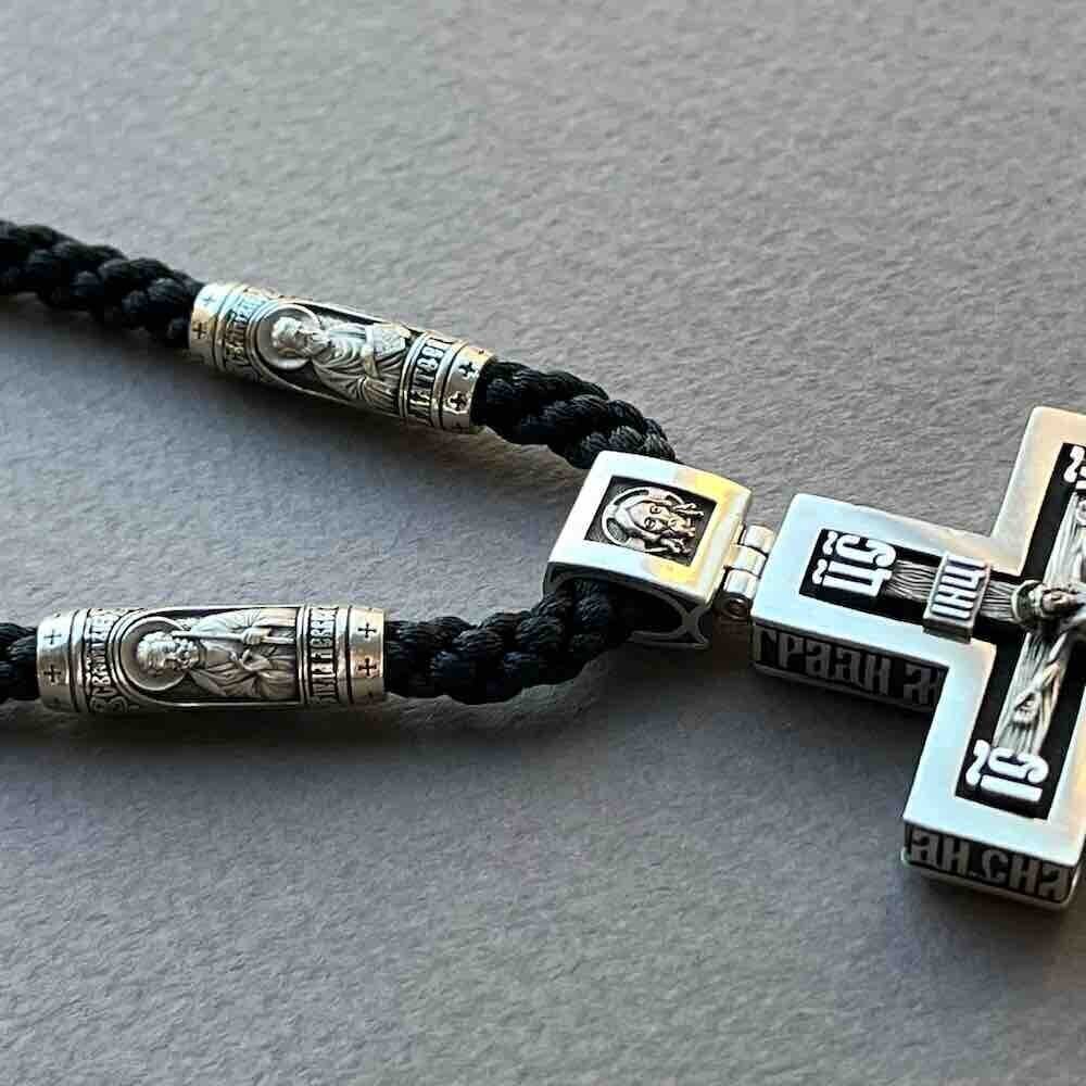 Купить Крест из дерева граб и серебра "Помилуй Мя Грешного" на гайтане (42814)