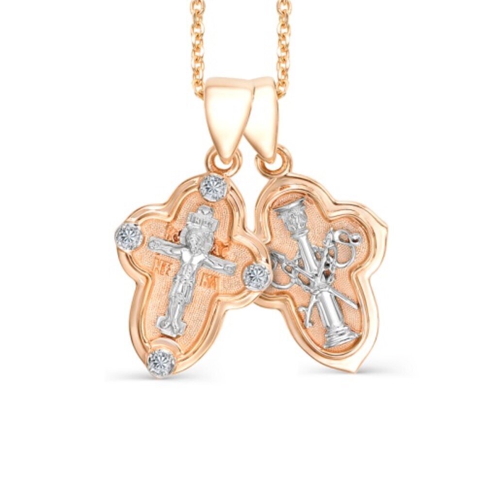 Купить Крест из красного золота "Страсти Христовы"с бриллиантами (41032)