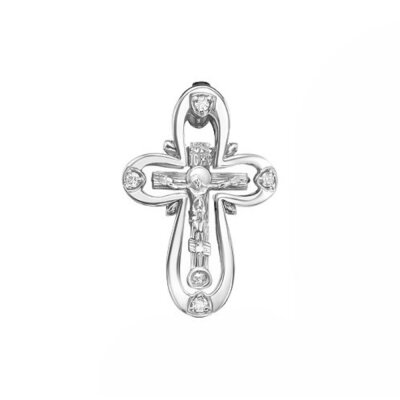 картинка Крест из белого золота "Спаси и Сохрани" с бриллиантами (41469) 