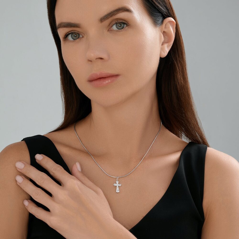 Купить Крест из белого золота "Спаси и Сохрани" (41552)