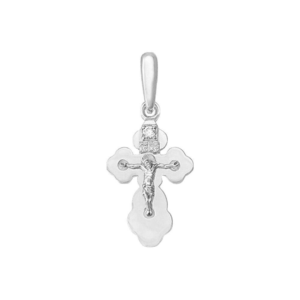 Купить Крест из белого золота "Спаси и Сохрани" с бриллиантом (41026)