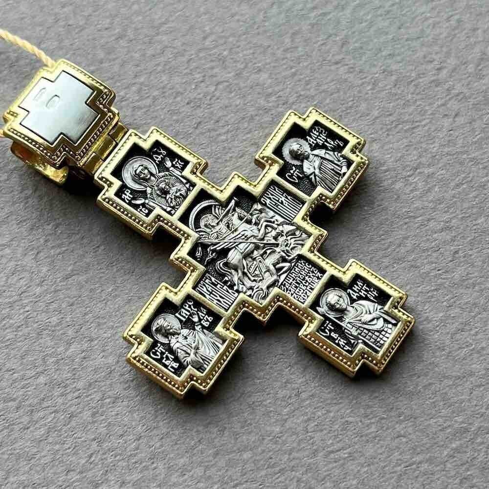 Купить Крест из серебра "Святые покровители" (42866)