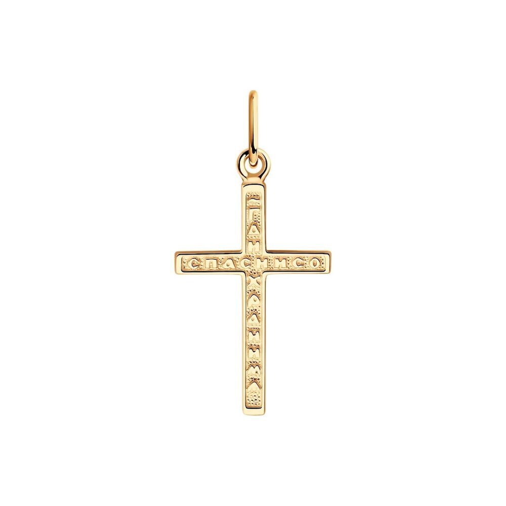 Купить Крест из красного золота "Спаси и Сохрани" с фианитами (41572)