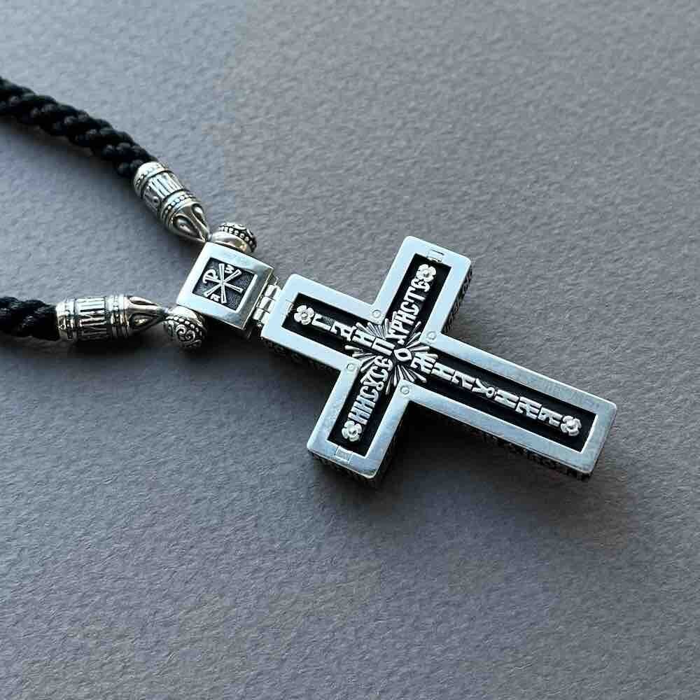 Купить Крест из дерева граб и серебра "Помилуй Мя Грешного" на гайтане (42813)