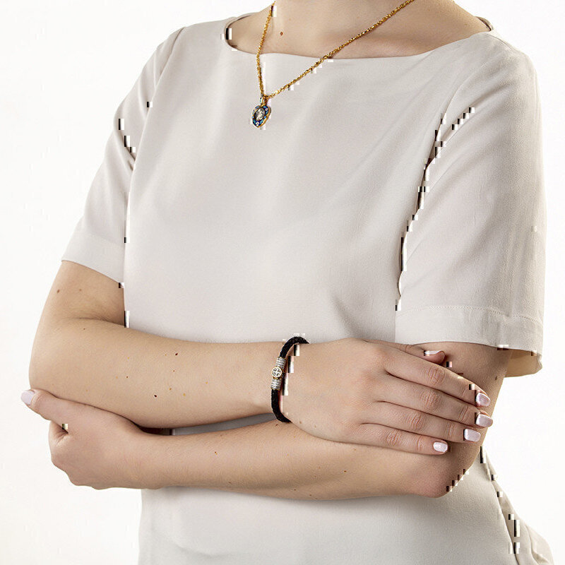 Купить Браслет из кожи и серебра "Отче наш" (53575)