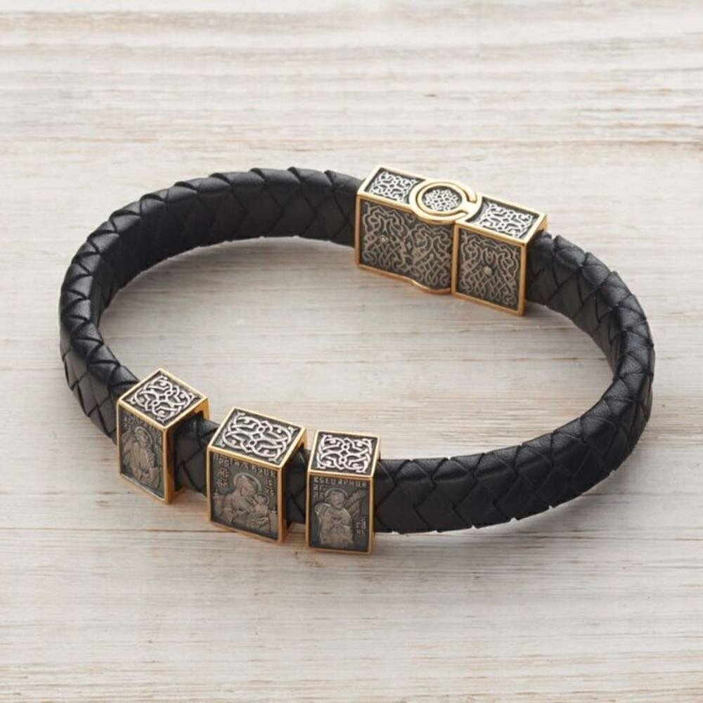 Купить Браслет из кожи и серебра "Божия Матерь Всецарица" (12440)