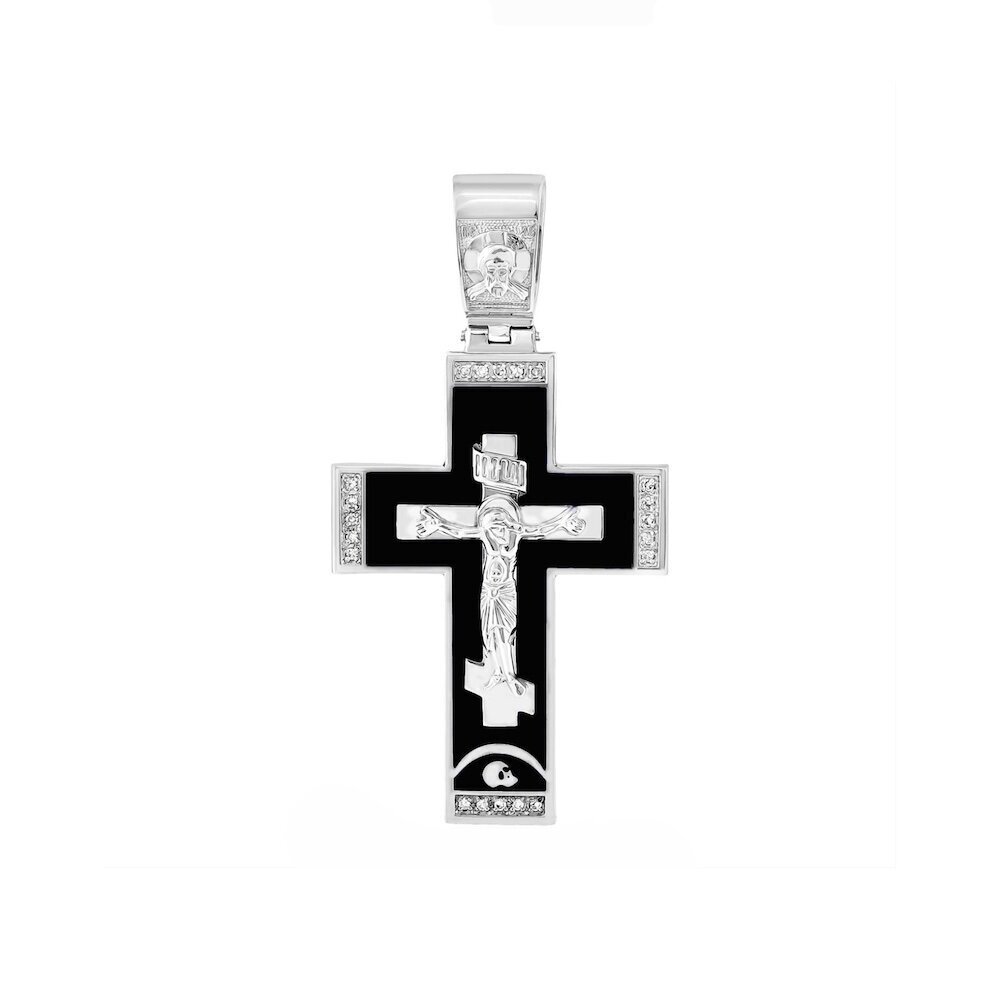 Купить Крест из серебра "Распятие Христа" с эмалью и фианитами (42978)
