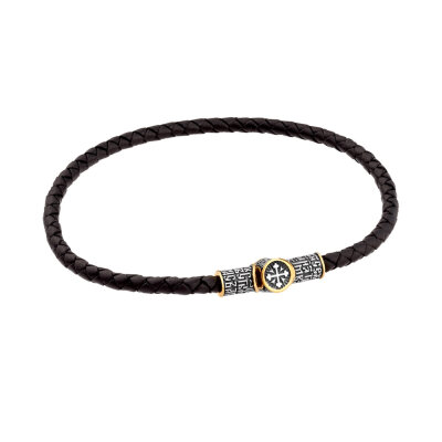 картинка Браслет из кожи и серебра "Молитва Предначинательная" (12295) 