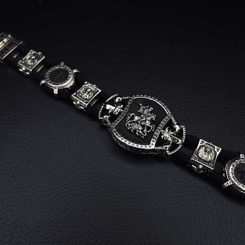 Купить Браслет из шнурка и серебра "Святой Георгий Победоносец" (12071)