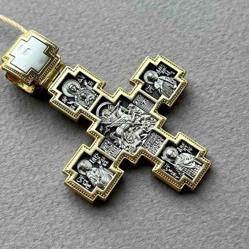 Купить Крест из серебра "Святые покровители" (42866)